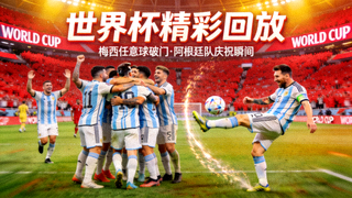 世界杯精彩回放视频封面：梅西任意球破门，阿根廷队庆祝瞬间
